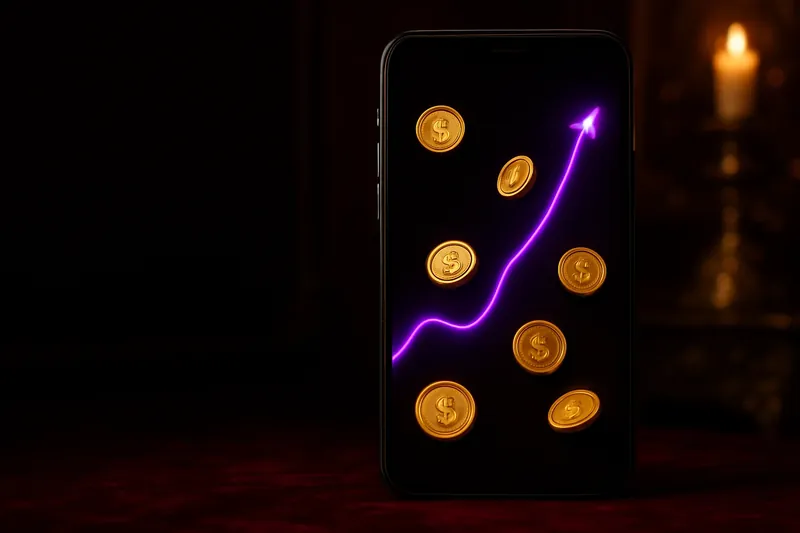 Mobile Crash Game Mobile crash game interface with glowing curve graph and scattered coins